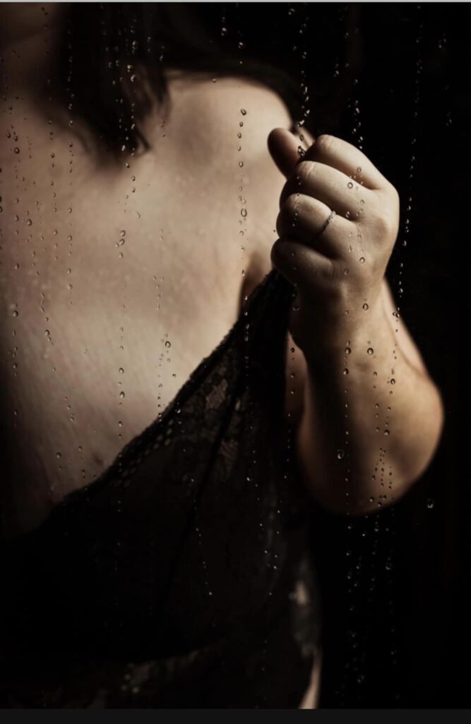 closeup details of a client in the "shower set" at elevation boudoir in tuscaloosa alabama