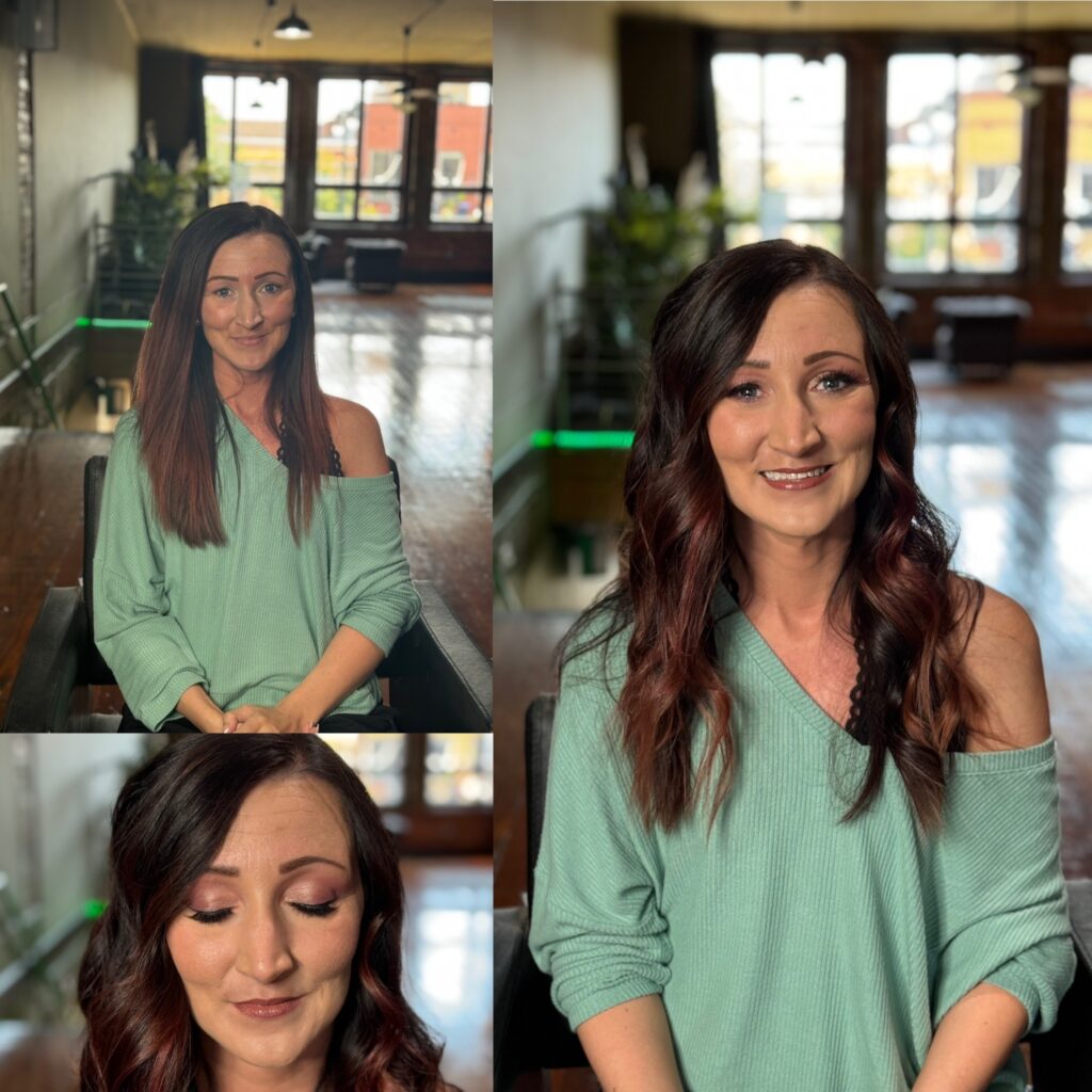 before and after of hair and makeup for a boudoir client